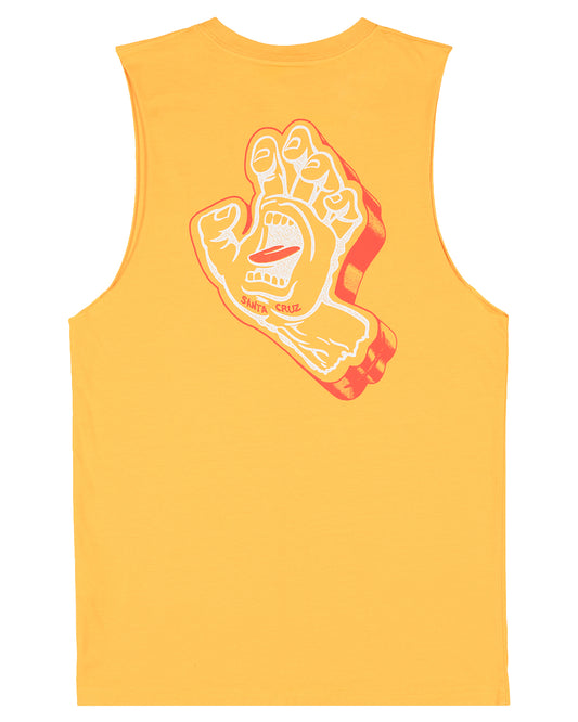 Santa Cruz Youth Solid Strip Screaming Foam Hand Muscle tee in colour yellow displayed from back