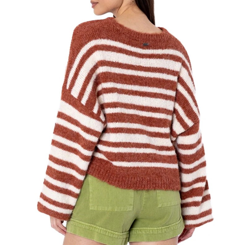 Striped Knit Sweater in colour Rust & White, Box Fit  from rear