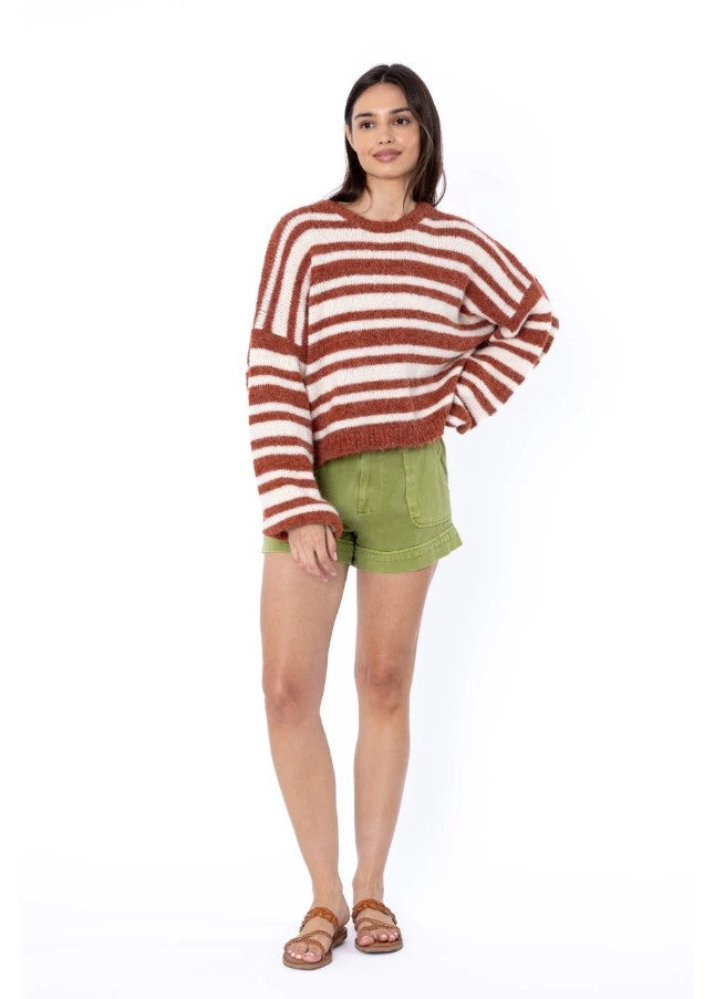 Striped Knit Sweater in colour Rust & White, Box Fit 