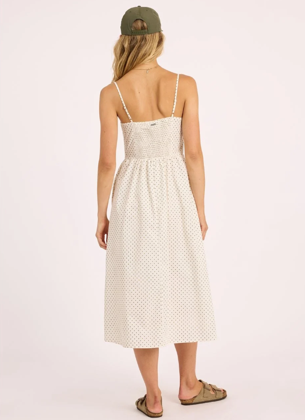Sisstrevolution Dot Your Eyes Woven Dress in sea salt colourway from rear view