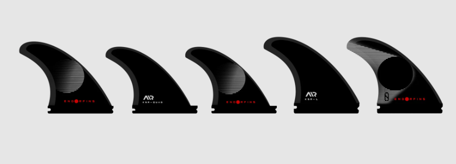 Slater Designs KSR Rake 5 Surfboard Fin Set in black, white with red