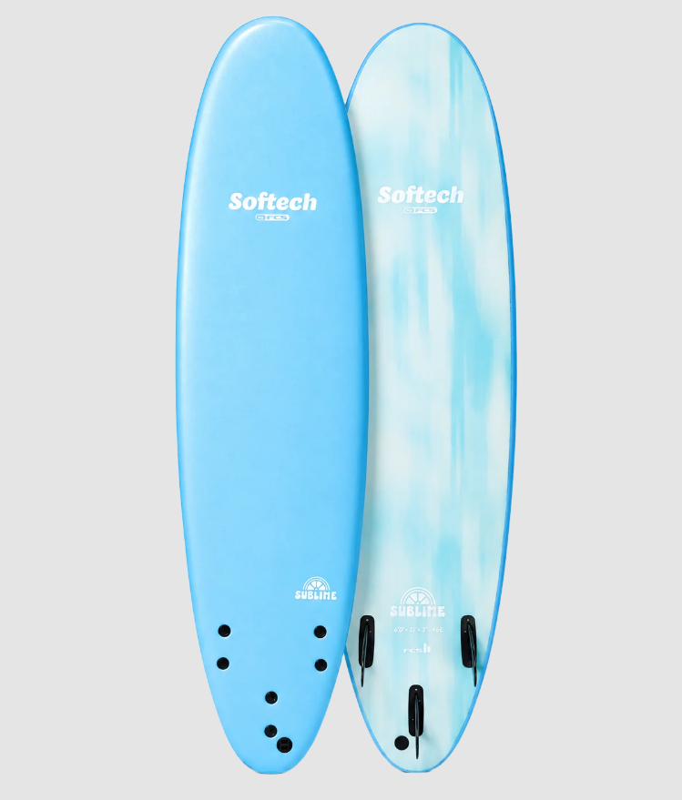 Softech Sublime 6'10 FCS II Softboard in sky blue with blue swirl bottom