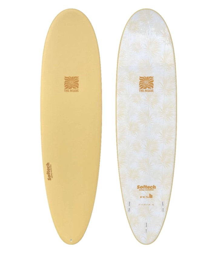 SOFTECH THE MIDDIE 7'4 SOFTBOARD soft yellow  white bottom with yellow design 