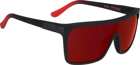 Spy Flynn Soft Matte Black Red Fade frames with Happy Grey Red Flash Mirror Sunglasses