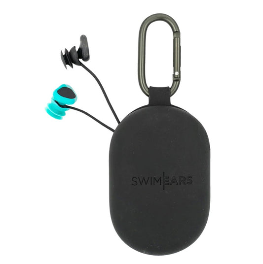 SWIMEARS EAR PROTECTION hanging out of the black case