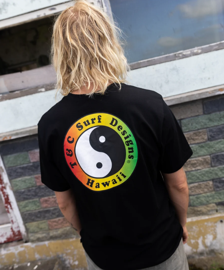 T & C OG Logo Men's T-Shirt in black with rasta logo from rear