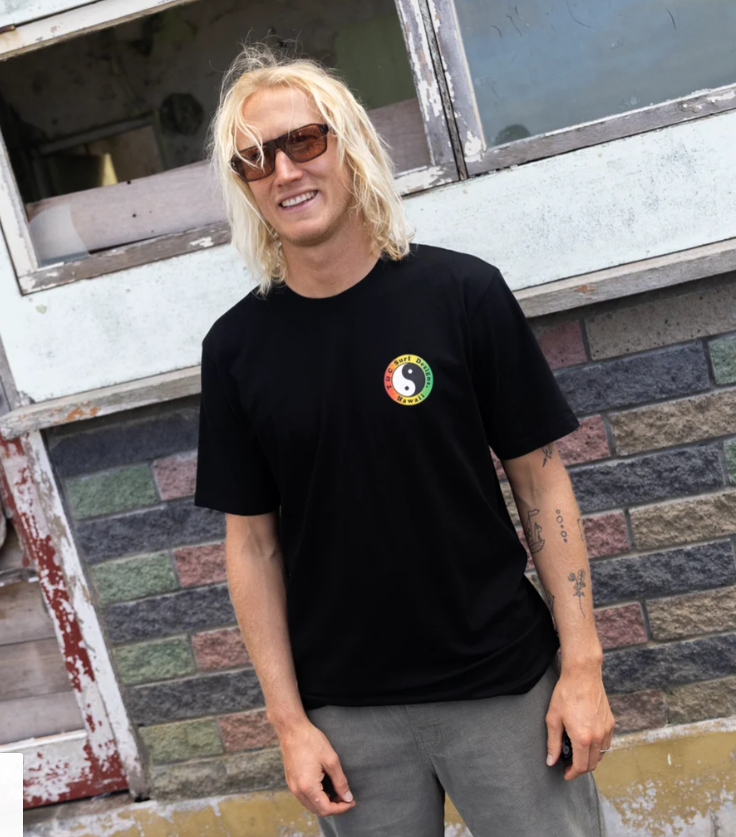 T & C OG Logo Men's T-Shirt in black with rasta logo from front