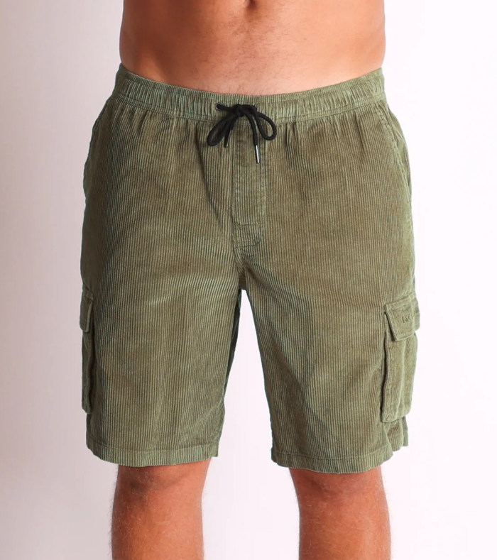Town and Country Barrack Cord Shorts
 in military colourway from the rear