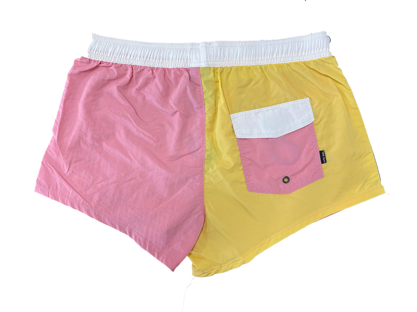 Town and Country Hype Women's Beach Shorts in yellow and pink from rear