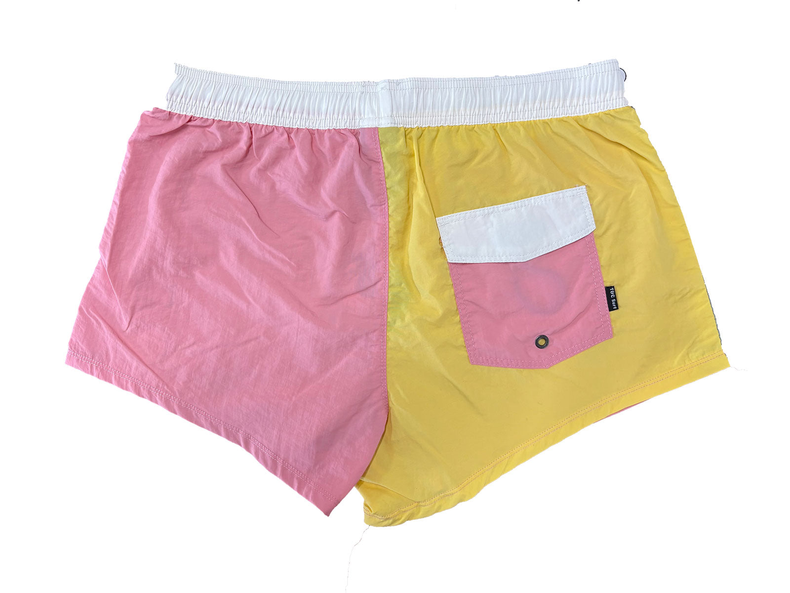 Town and Country Hype Women's Beach Shorts in yellow and pink from rear