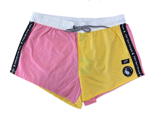 Town and Country Hype Women's Beach Shorts in yellow and pink from front