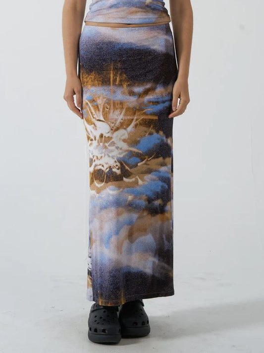 Thrills Actions Not Words Skirt in blue cloud colourway