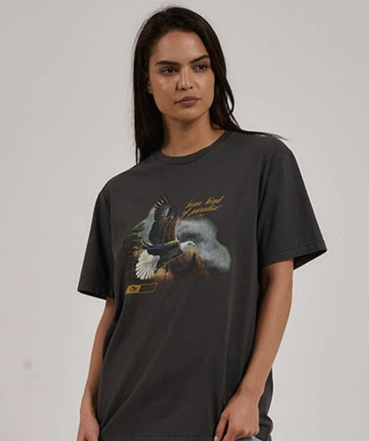 Thrills Women's Beholder Merch Fit Tee in washed black from front