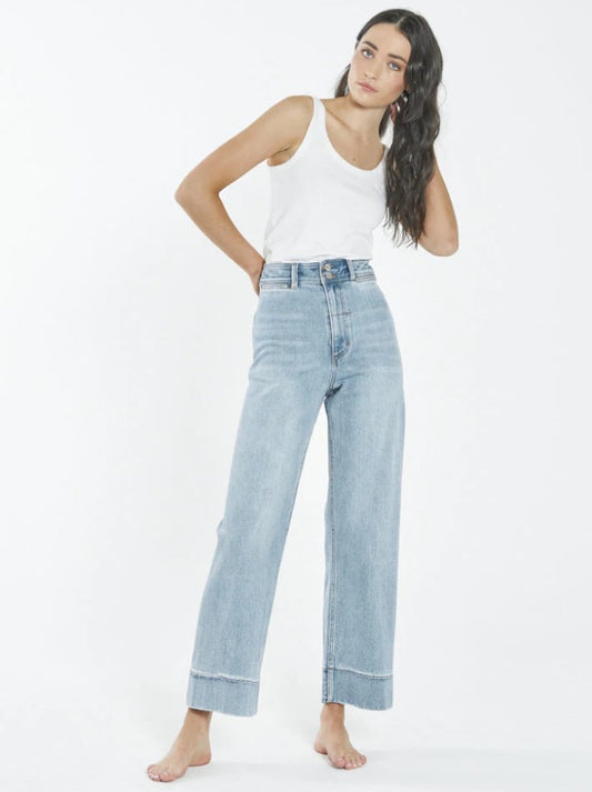 Win22 THRILLS BELLE STRETCH JEAN blue wide leg jean with double button 
