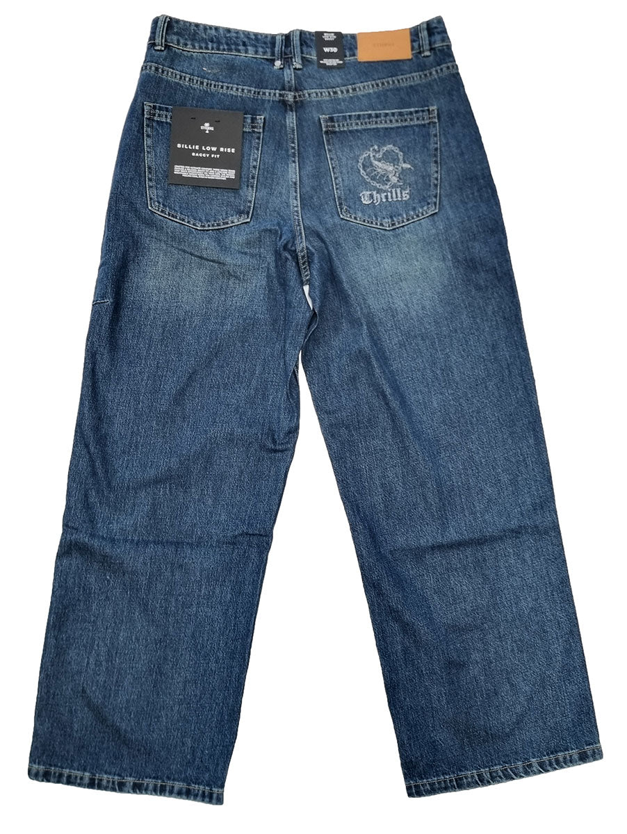 Thrills Billie Low Rise Baggy Killer Jean in teal blue used colourway from the rear