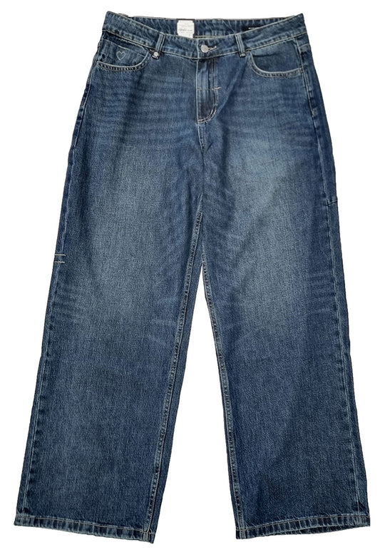 Thrills Billie Low Rise Baggy Killer Jean in teal blue used colourway from the front