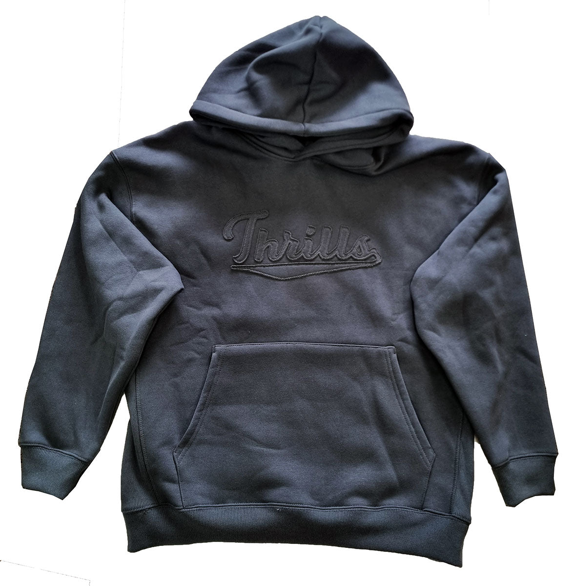 Thrills Playmaker Cocoon Hood in carbon colourway flatlay from front