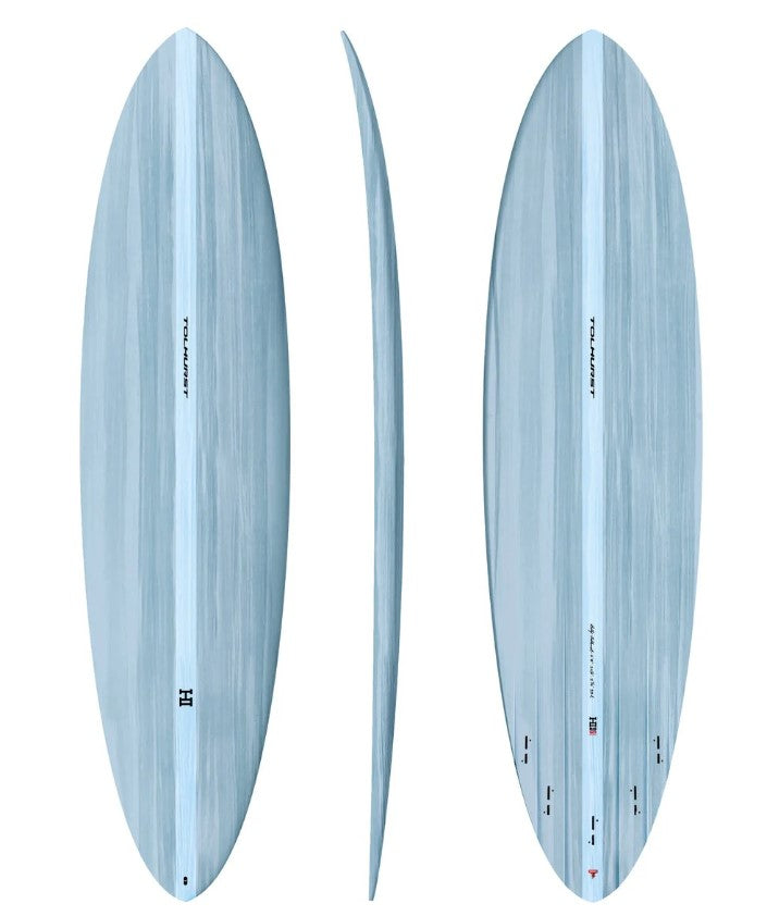 Thunderbolt 6'4 Harley Ingleby Mid 6 Mini Surfboard in gloss light blue from deck, rail and bottom views