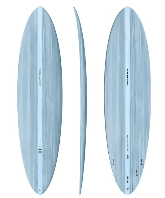Thunderbolt 6'4 Harley Ingleby Mid 6 Mini Surfboard in gloss light blue from deck, rail and bottom views