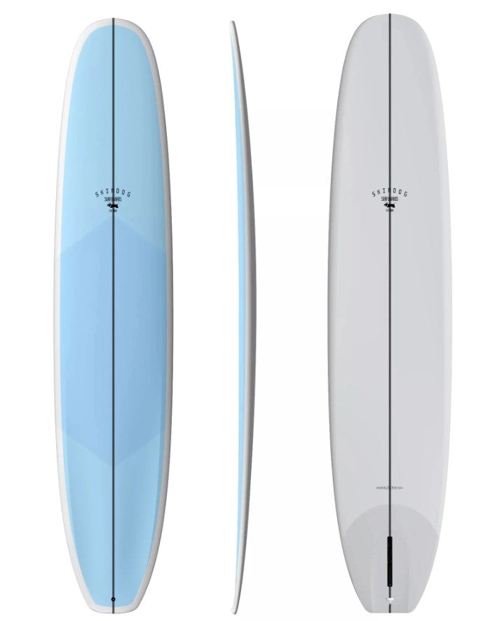 Thunderbolt Skindog 9'6 OG Double Scoop Longboard in blue and grey colourway