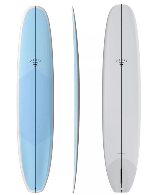 Thunderbolt Skindog 9'6 OG Double Scoop Longboard in blue and grey colourway