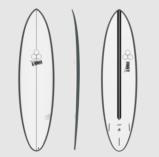 Torq Channel Islands 7'0 M23 Epoxy Surfboard in white with charcoal rails