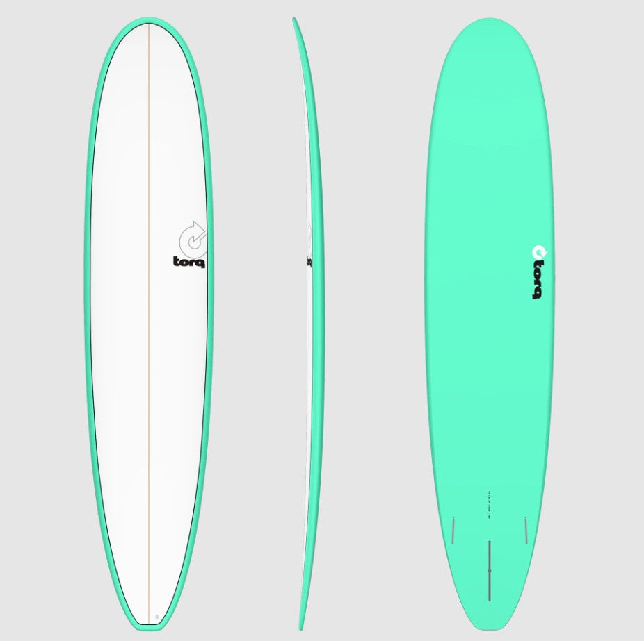 Torq TET 9'0 Epoxy Longboard in seagreen pinline