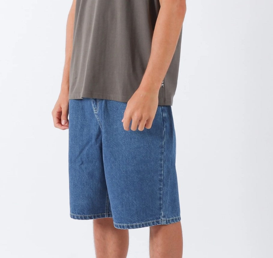 Town and Country Thrift Boys Denim Shorts in washed blue colourway from side