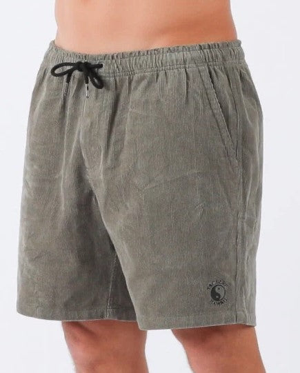 Town and Country Whaler Cord Shorts in military colourway close up from front