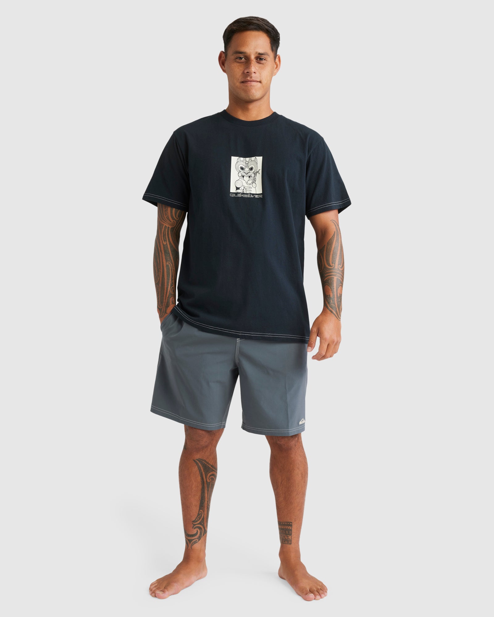 Quiksilver Marakihau Tee in black from front on Kehu Butler