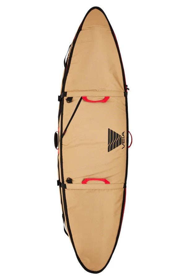 Veia Supplies 6'6 Four Surfboard Travel Bag showing top view in desert colourway