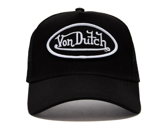 Von Dutch Classic Trucker 51 Cap in black with black and white patch from front
