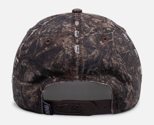 Von Dutch Unisex Destroyed Dad Cap in nature camo from rear
