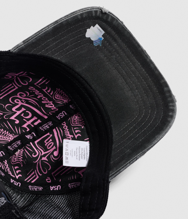 Von Dutch Distressed Unisex Trucker Cap - Black/Pink from underneath