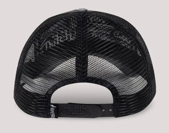 Von Dutch Originals Super Patch Trucker Cap in black denim from the back
