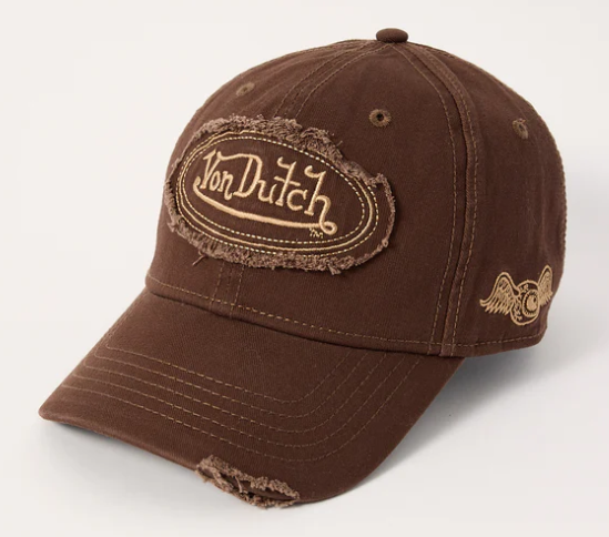 Von Dutch Oval Distressed Unisex Dad Cap - Brown from front/side view