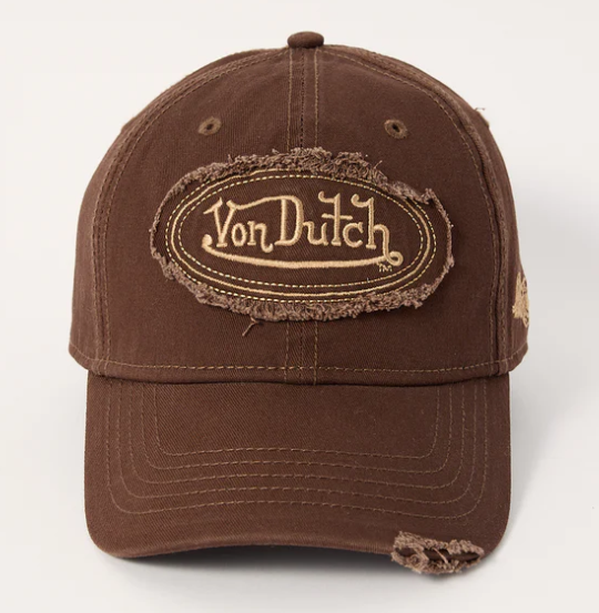 Von Dutch Oval Distressed Unisex Dad Cap - Brown from front
