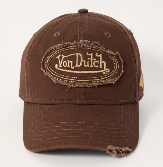 Von Dutch Oval Distressed Unisex Dad Cap - Brown from front