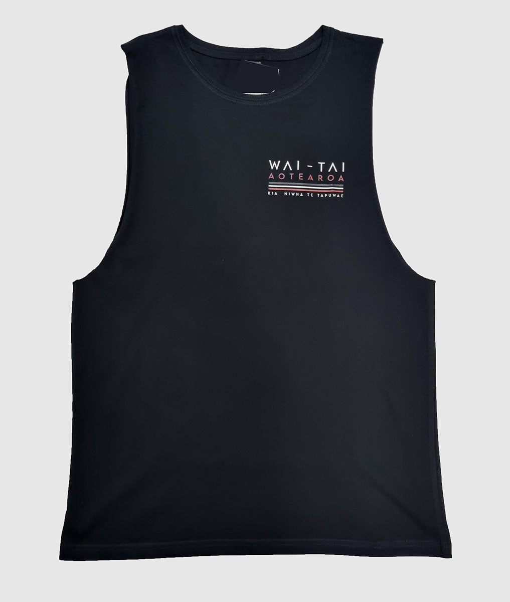 Wai-Tai Tohu Muscle Top in black from front