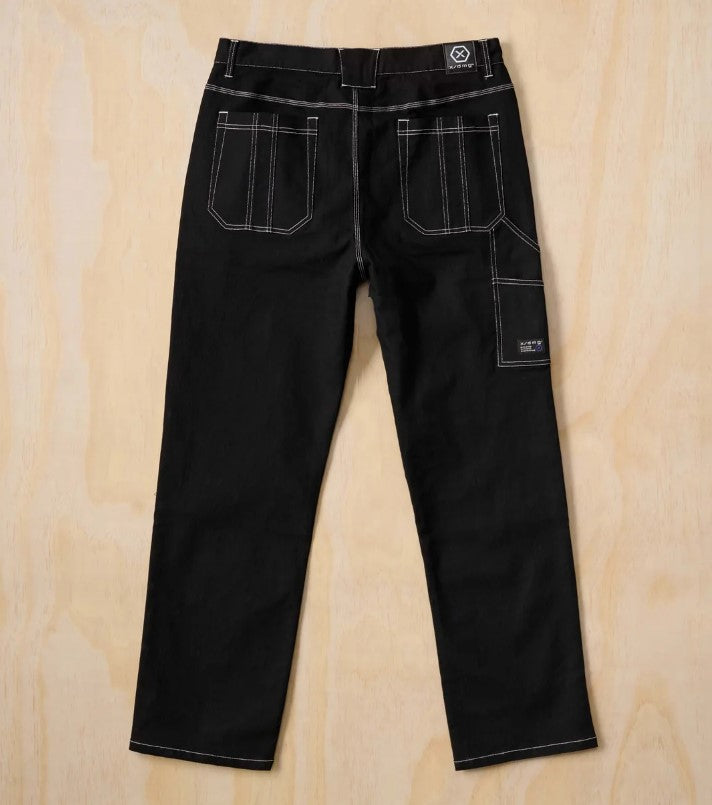 X-DMG X02 Relaxed Fit Work Pants in black with white contrast stitching from back