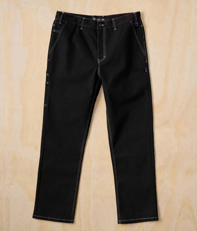 X-DMG X02 Relaxed Fit Work Pants in black with white contrast stitching form front