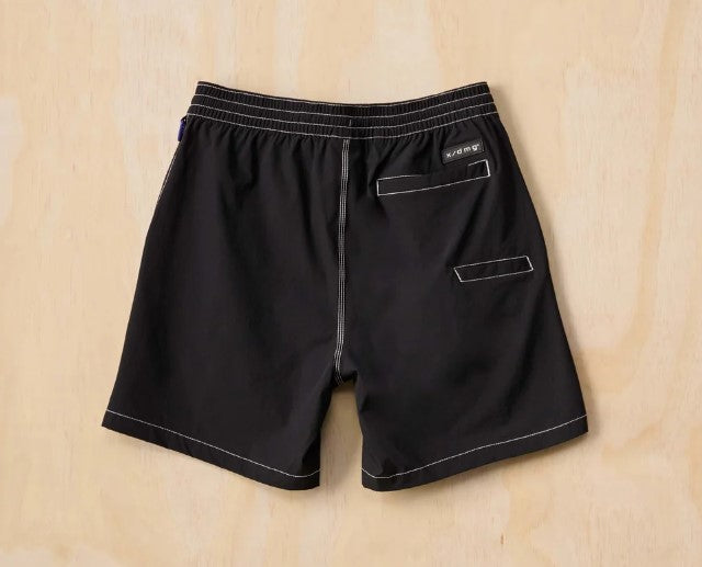 X-DMG X20 Elastic Waist Volley Shorts in black with white contrast stitching forom rear