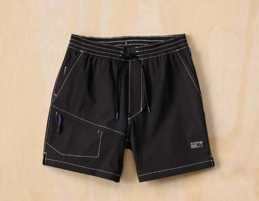 X-DMG X20 Elastic Waist Volley Shorts in black with white contrast stitching from front