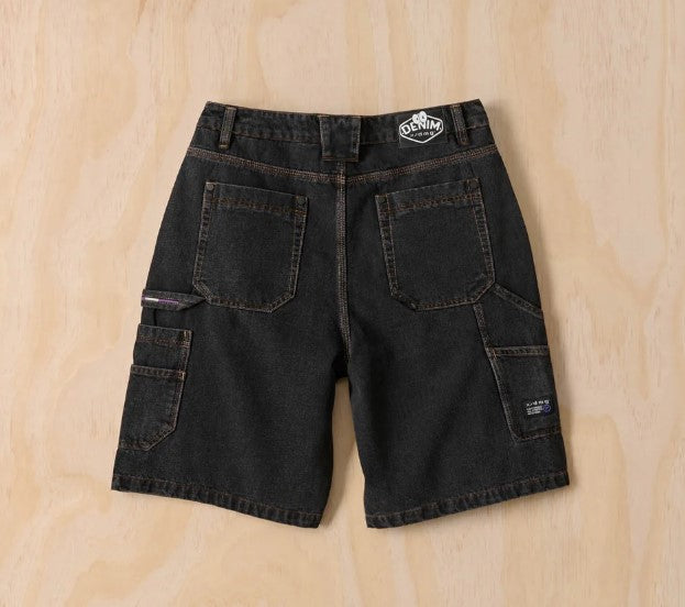 X-DMG X23 Denim Shorts in black wash from rear