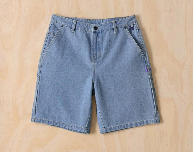 X-DMG X23 Denim Shorts in mid blue denim from front